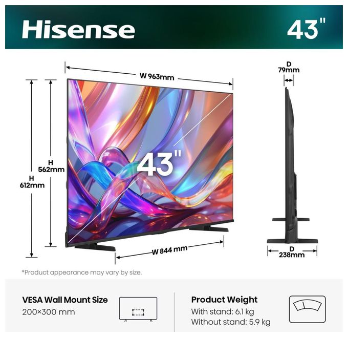 LED 109,2 cm (43 Zoll) Fernseher 4K Ultra HD VESA 200 x 300 mm 43Q7S 