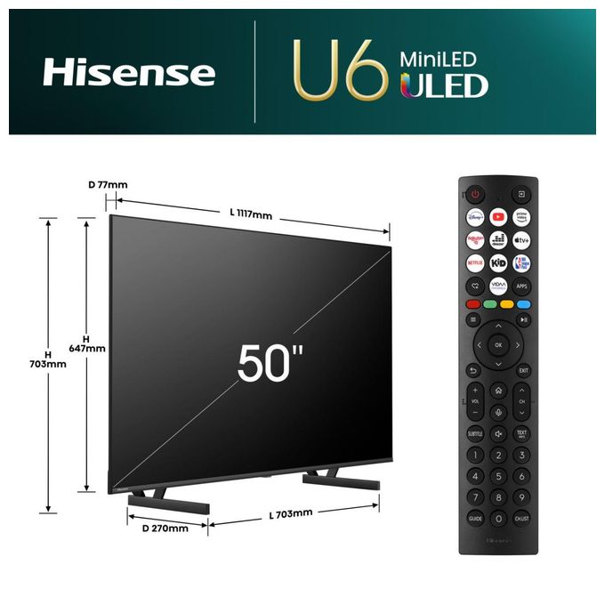 LED 127 cm (50 Zoll) Fernseher 4K Ultra HD VESA 300 x 200 mm  50U6NQ (Grau) 