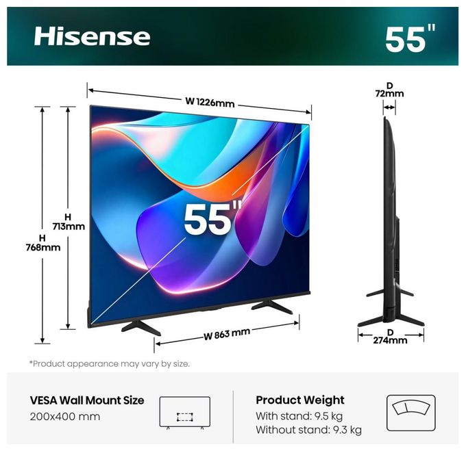 LED 139,7 cm (55 Zoll) Fernseher 4K Ultra HD VESA 200 x 400 mm 55A6S 