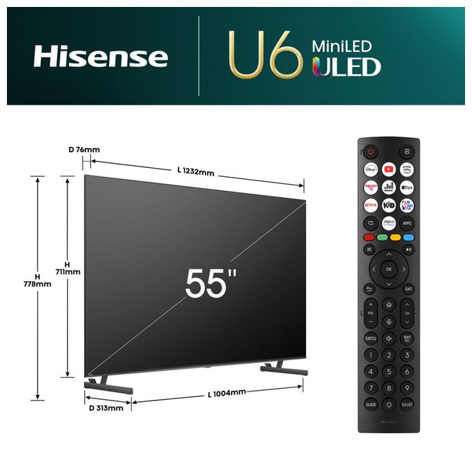 LED 139,7 cm (55 Zoll) Fernseher 4K Ultra HD VESA 400 x 200 mm  55U6NQ (Grau) 