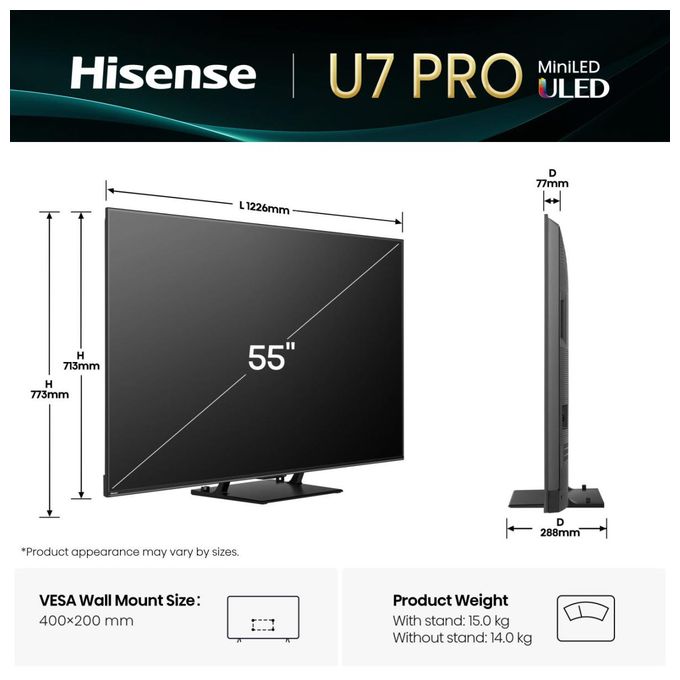 LED 139,7 cm (55 Zoll) Fernseher 4K Ultra HD VESA 400 x 200 mm 55U7Q Pro 