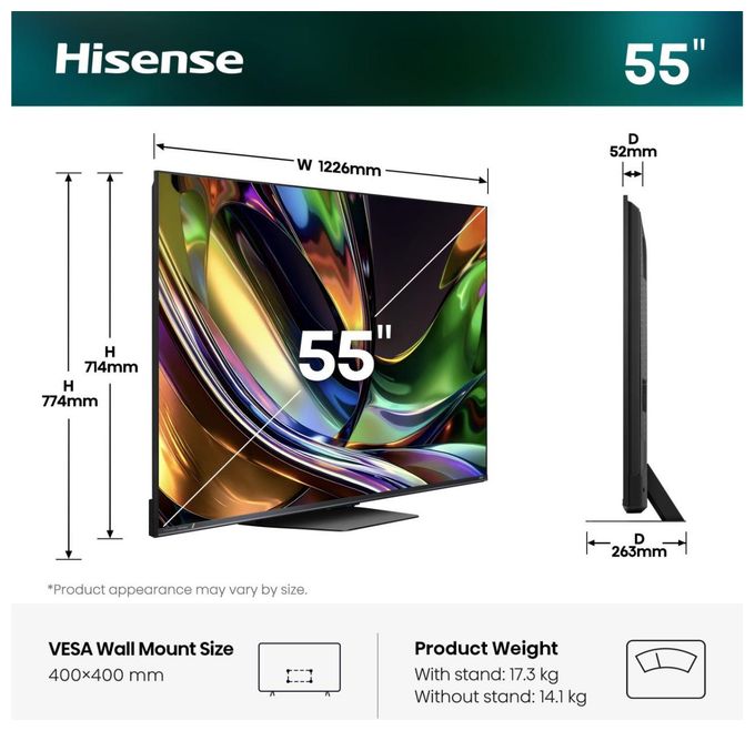 LED 139,7 cm (55 Zoll) Fernseher 4K Ultra HD VESA 400 x 400 mm 55UR8DS 