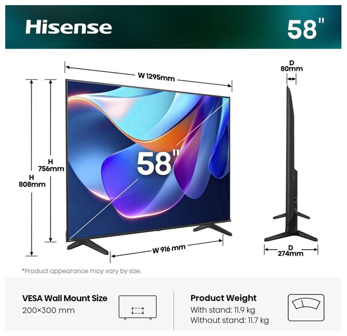 LED 147,3 cm (58 Zoll) Fernseher 4K Ultra HD VESA 200 x 300 mm 58A6S 