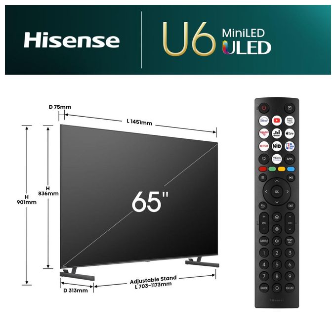 LED 165,1 cm (65 Zoll) Fernseher 4K Ultra HD VESA 400 x 300 mm  65U6NQ (Grau) 