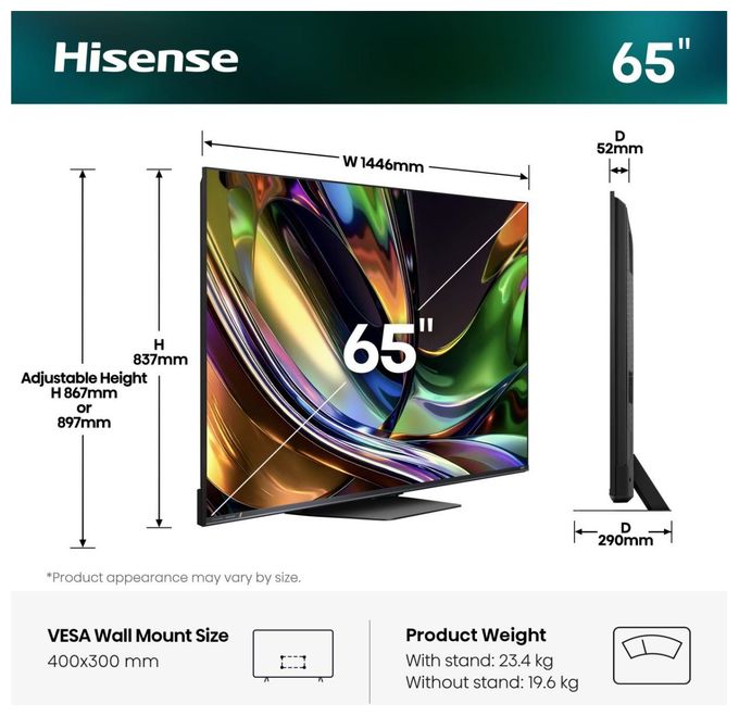 LED 165,1 cm (65 Zoll) Fernseher 4K Ultra HD VESA 400 x 300 mm 65UR8DS 