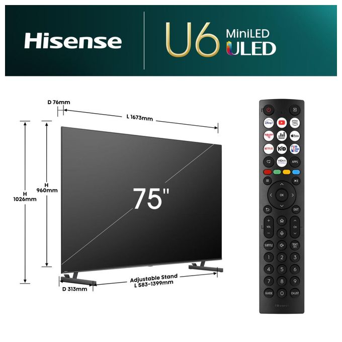 LED 190,5 cm (75 Zoll) Fernseher 4K Ultra HD VESA 400 x 400 mm  75U6NQ (Grau) 