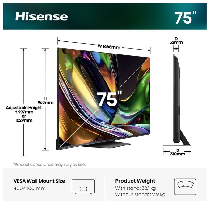 LED 190,5 cm (75 Zoll) Fernseher 4K Ultra HD VESA 400 x 400 mm 75UR8DS 
