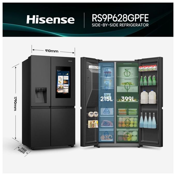 Side-by-Side Kühl-/ Gefrierkombination 399 l / 200 l 343 kWh NoFrost 1790 mm x 910 mm  RS9P628GPFE (Schwarz) 