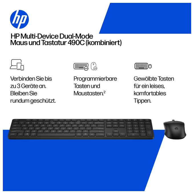 Home Tastatur RF Wireless + Bluetooth 2.4 GHz  490C (Schwarz) 