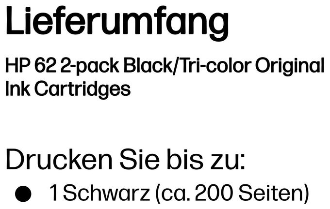 Druckerpatronen Schwarz, Cyan, Magenta, Gelb 200 Seiten Nr.62 