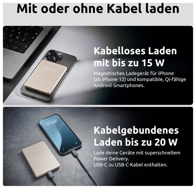 MW5000 Magnetische Powerbank 5000 mAh – MagSafe kompatibel, Wireless Charging 15W, USB-C PD 20W, Flach & Kompakt – Geprüft in Deutschland – Champagner 