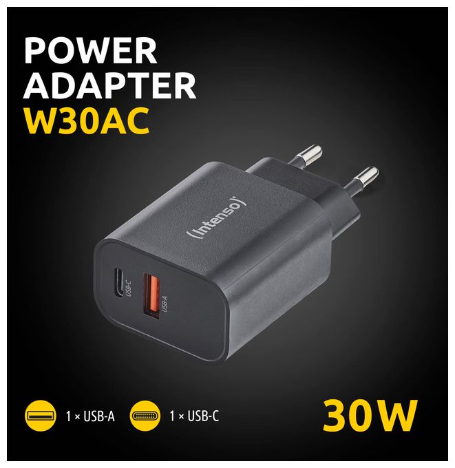 Power Adapter W30AC, 30W, USB-A und USB-C Anschluss, schwarz 