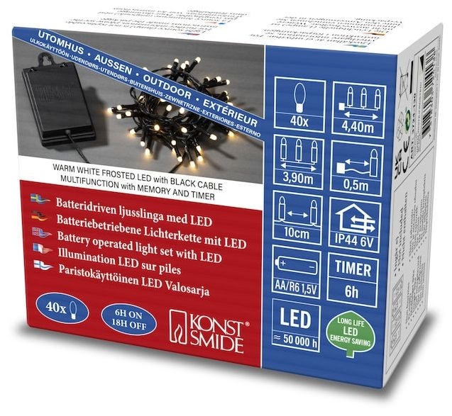LED 390 mm Ultra-Warmweiß(2500K) Batterie/Akku 3724-130 Lichterkette (IP44) 