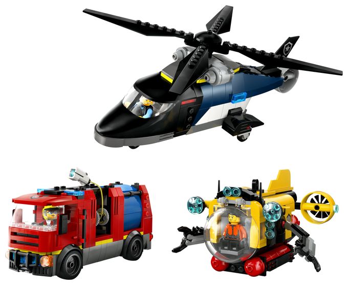 Kombinationsset mit Hubschrauber, Löschauto und U-Boot 