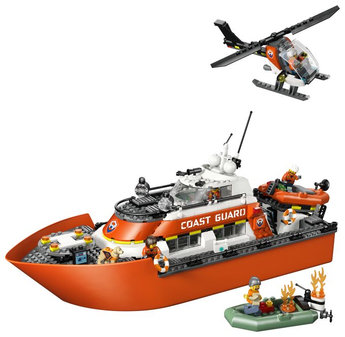 Rettungsboot der Küstenwache mit Hubschrauber 