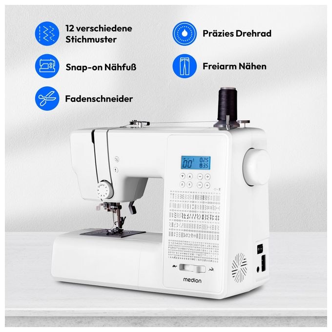 LIFE® Digitale Nähmaschine SD36 (MD11881) einstellbare Stichlänge und Stichbreite, 270 Stichmuster, Integriertes Zubehörfach, 36 Watt Motorleistung 