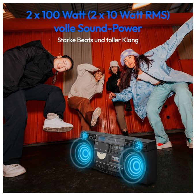 DAB+, FM, PLL 20 W Bluetooth  Life P66538 Retro Boombox (Schwarz) 