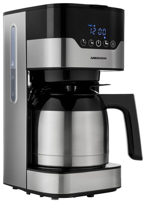 10 Tassen Thermo Filterkaffeemaschine 1,2 l  MD18458 (Schwarz, Edelstahl) 