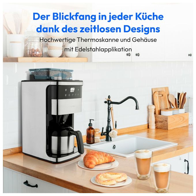 8 Tassen Thermo Filterkaffeemaschine 1,0 l  MD19911 (Schwarz, Edelstahl) 