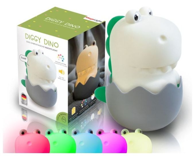 Warmweiß (3000K) Blau, Grün, Pink, Rot, Weiß, Gelb Batterie/Akku MegaLight Diggy Dino Nachtlicht 