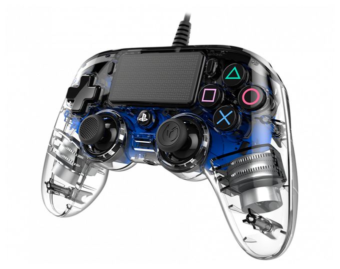 Analog / Digital Gamepad für PC, PlayStation 4  Wired Illuminated Compact Controller (Blau, Transparent) 