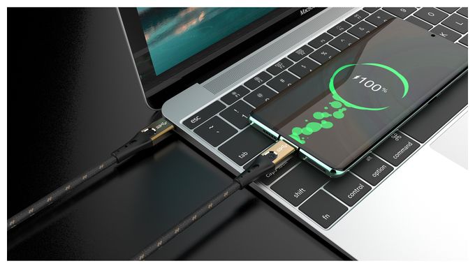 20 Gbit/s Stecker Rundkabel USB C auf USB C bis 40 W 3 m  USB Primus CC (Schwarz, Gold) 