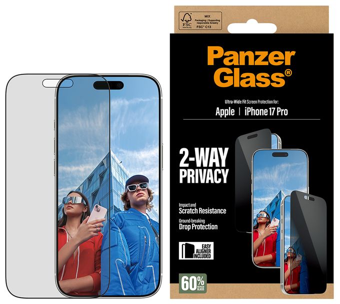 Klare Bildschirmschutzfolie Gehärtetes Glas, Polyethylenterephthalat, Silikon für  Apple Apple - iPhone 17 Pro Kratzresistent, Schockresistent 25586 2-Way Privacy 