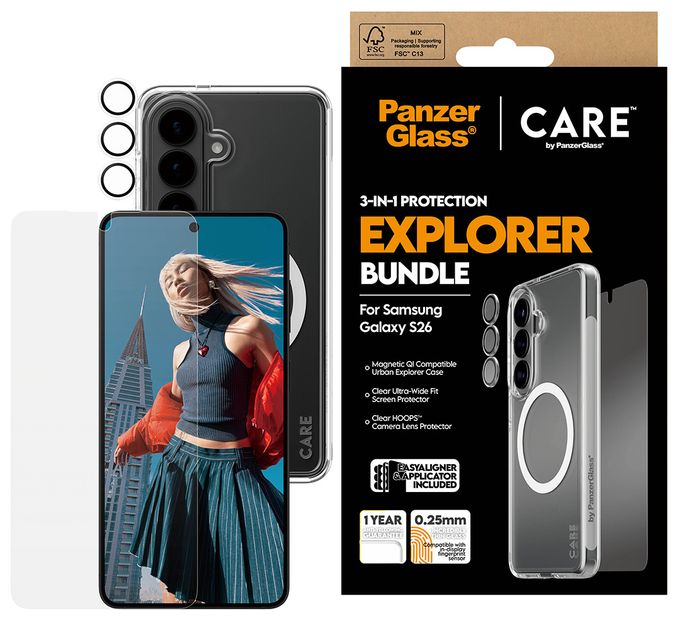 Klare Bildschirmschutzfolie TPU, Gehärtetes Glas, Polyethylenterephthalat, Silikon für Samsung Galaxy S26 3-in-1 Bundle Cover 