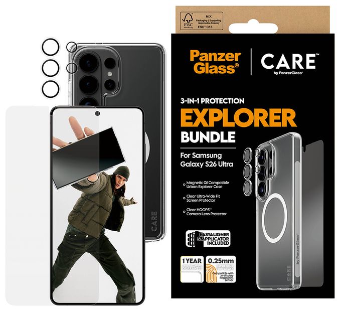 Klare Bildschirmschutzfolie TPU, Gehärtetes Glas, Polyethylenterephthalat, Silikon für Samsung Galaxy S26 Ultra 3-in-1 Bundle Cover 