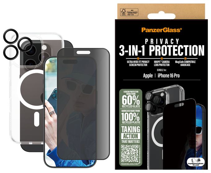 Klare Bildschirmschutzfolie Thermoplastische Polyurethane (TPU), Gehärtetes Glas, Polyethylenterephthalat, Silikon für  Apple Apple - iPhone 16 Pro Kratzresistent, Schockresistent 3-in-1 Privacy Schutz Set 