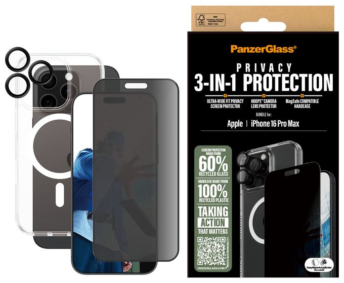 Klare Bildschirmschutzfolie Thermoplastische Polyurethane (TPU), Gehärtetes Glas, Polyethylenterephthalat, Silikon für  Apple Apple - iPhone 16 Pro Max Kratzresistent, Schockresistent 3-in-1 Privacy Schutz Set 