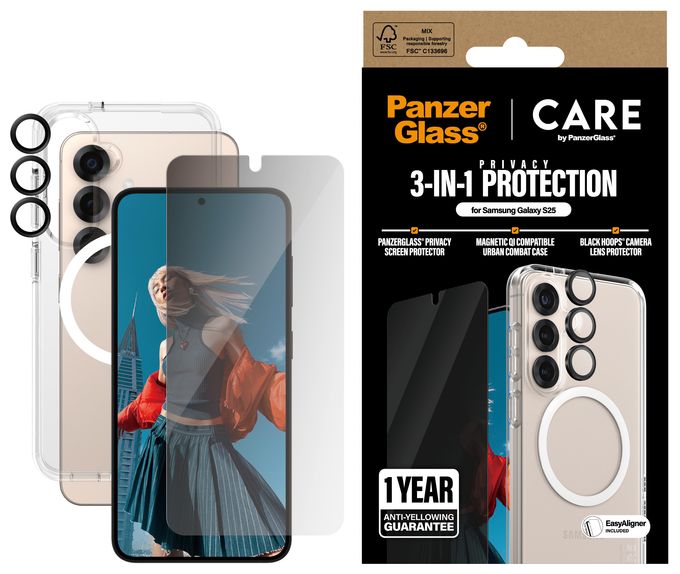 Klare Bildschirmschutzfolie TPU, Gehärtetes Glas, Polyethylenterephthalat, Silikon für  Samsung Galaxy S25 Kratzresistent, Schockresistent 3-in-1 Privacy Set 