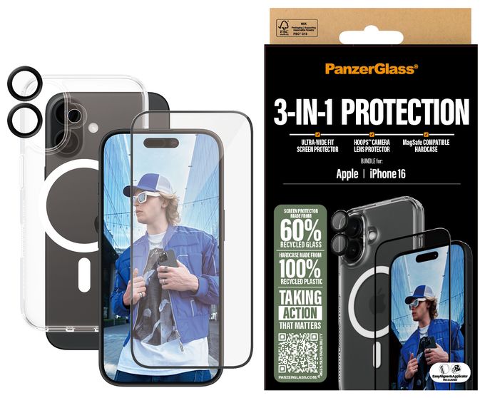 Klare Bildschirmschutzfolie Thermoplastische Polyurethane (TPU), Gehärtetes Glas, Polyethylenterephthalat, Silikon für  Apple Apple - iPhone 16 Kratzresistent, Schockresistent 3-in-1 Schutz Set 