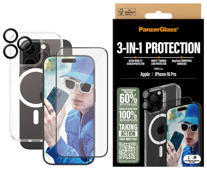 Klare Bildschirmschutzfolie Thermoplastische Polyurethane (TPU), Gehärtetes Glas, Polyethylenterephthalat, Silikon für  Apple Apple - iPhone 16 Pro Kratzresistent, Schockresistent 3-in-1 Schutz Set 