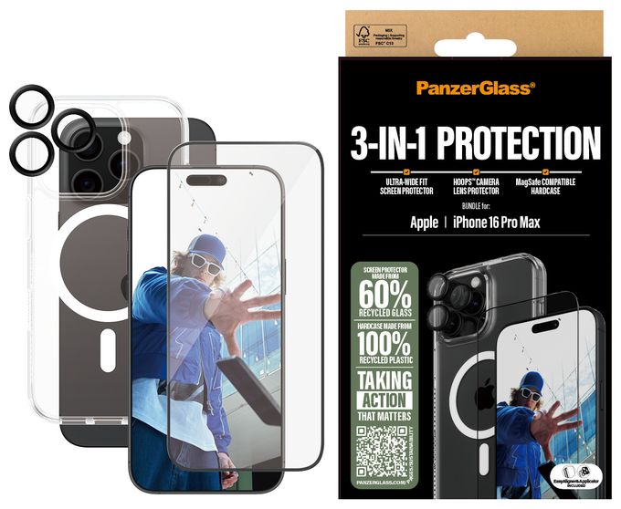 Klare Bildschirmschutzfolie Thermoplastische Polyurethane (TPU), Gehärtetes Glas, Polyethylenterephthalat, Silikon für  Apple Apple - iPhone 16 Pro Max Kratzresistent, Schockresistent 3-in-1 Schutz Set 