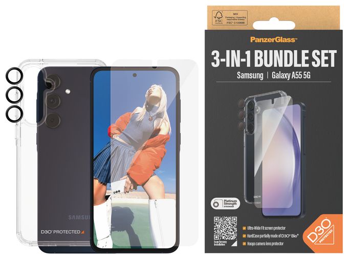 Klare Bildschirmschutzfolie Gehärtetes Glas, Polyethylenterephthalat, Silikon für  Samsung Samsung - Galaxy new A54 5G Kratzresistent, Schockresistent 3-in-1 Set 