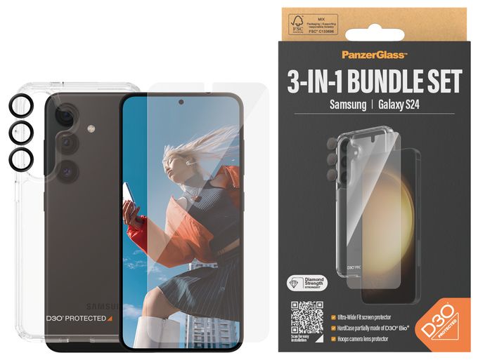 Klare Bildschirmschutzfolie Gehärtetes Glas, Polyethylenterephthalat, Silikon für  Samsung Samsung - Galaxy S24 Kratzresistent, Schockresistent 3-in-1 Set 