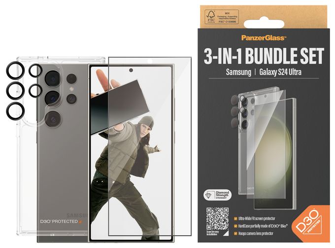 Klare Bildschirmschutzfolie Gehärtetes Glas, Polyethylenterephthalat, Silikon für  Samsung Samsung - Galaxy S24 Ultra Kratzresistent, Schockresistent 3-in-1 Set 