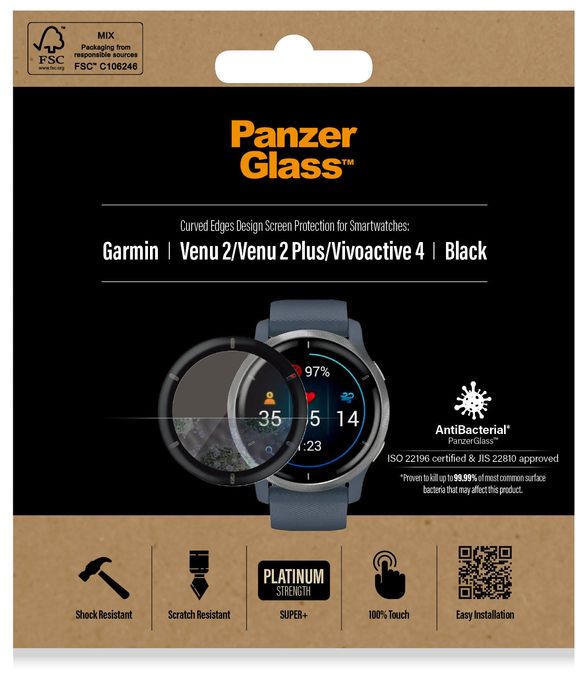 Klare Bildschirmschutzfolie Gehärtetes Glas, Polyethylenterephthalat, Silikon für  Garmin Garmin - Venu 2, Garmin - Venu 2 Plus, Garmin - Vivoactive 4 Kratzresistent, Schockresistent, Antibakteriell 3652 Displayschutz 