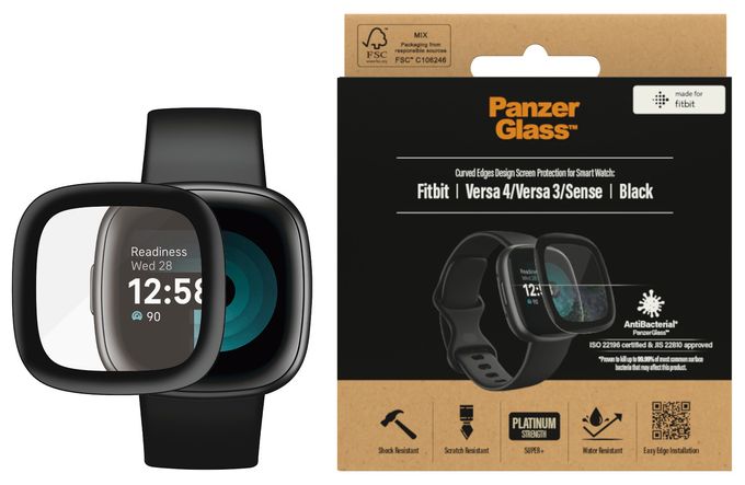 Klare Bildschirmschutzfolie Gehärtetes Glas, Polyethylenterephthalat, Silikon für  Fitbit Fitbit - Versa 3, Fitbit - Versa 4, Fitbit - Sense Kratzresistent, Schockresistent, Antibakteriell 3668 