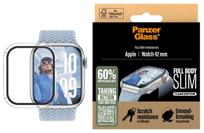 Klare Bildschirmschutzfolie gehärtetes Glas für  Apple Apple - Watch Series 10 42mm, Apple - Watch Series 11 42mm Kratzresistent, Schockresistent 3713 Snappie Full Body 