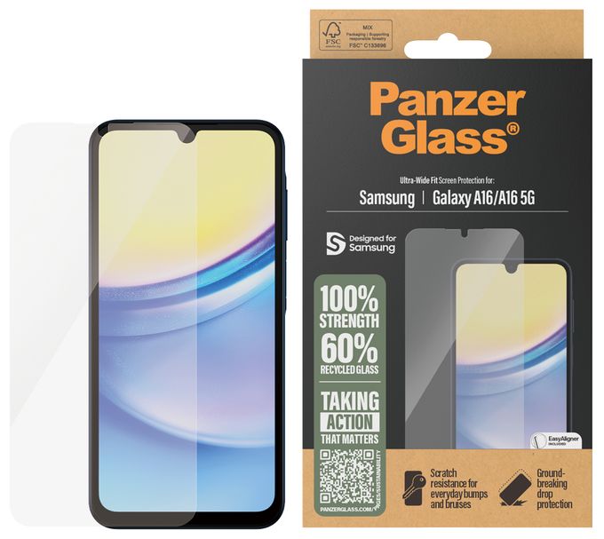 Klare Bildschirmschutzfolie Gehärtetes Glas, Polyethylenterephthalat, Silikon für  Samsung Samsung - Galaxy A16 4G, Samsung - Galaxy A16 5G Kratzresistent, Schockresistent 3807 Ultra Wide Fit 