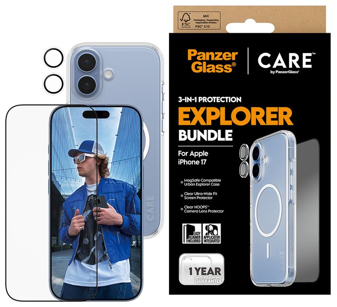 Klare Bildschirmschutzfolie Gehärtetes Glas, Polyethylenterephthalat, Silikon für  Apple Apple - iPhone 17 Kratzresistent, Schockresistent 46095 3-in-1 Explorer Set 