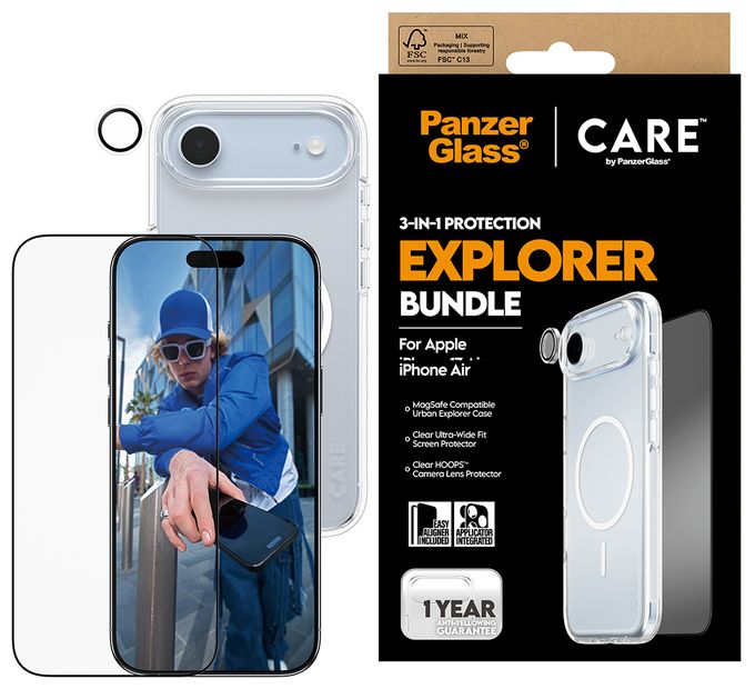 Klare Bildschirmschutzfolie Gehärtetes Glas, Polyethylenterephthalat, Silikon für  Apple iPhone Air, jakslf fa asfka af Kratzresistent, Schockresistent 66372 3-in-1 Explorer Set 