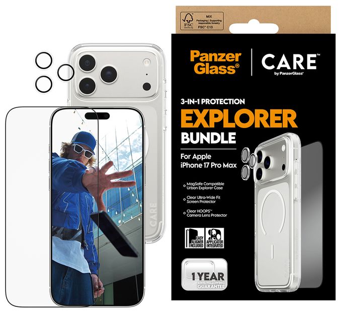 Klare Bildschirmschutzfolie Gehärtetes Glas, Polyethylenterephthalat, Silikon für  Apple Apple - iPhone 17 Pro Max Kratzresistent, Schockresistent 94434 3-in-1 Explorer Set Cover 