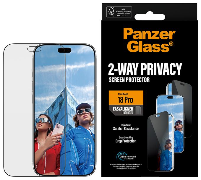 PanzerGlass® 2-Way Privacy Displayschutz iPhone 18 Pro | Ultra-Wide Fit m. EasyAligner 