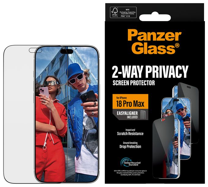 PanzerGlass® 2-Way Privacy Displayschutz iPhone 18 Pro Max | Ultra-Wide Fit m. EasyAligner 