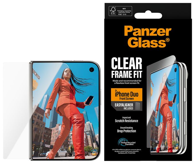 PanzerGlass® Außendisplay Displayschutz iPhone Duo | RahmenFit m. EasyAligner 