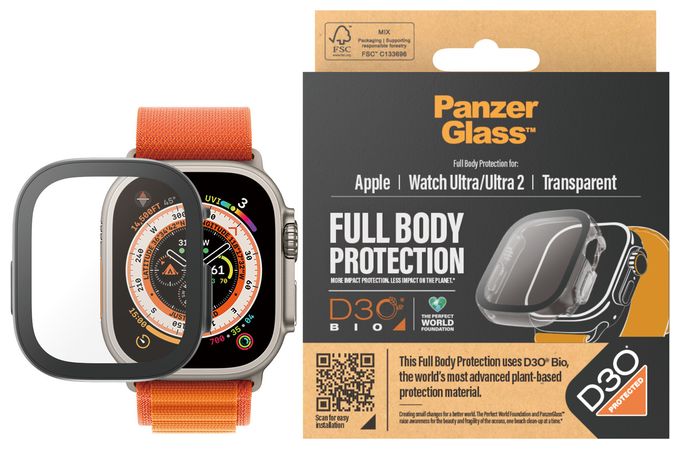 PanzerGlass® Displayschutz Full Body mit D3O Apple Watch Ultra | 49mm | Transparent 