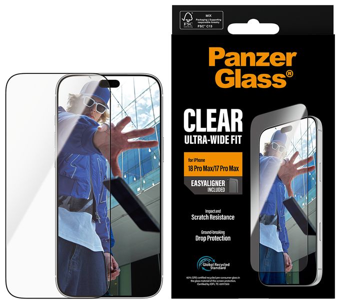 PanzerGlass® Displayschutz iPhone 18 Pro Max | 17 Pro Max | Ultra-Wide Fit m. EasyAligner 